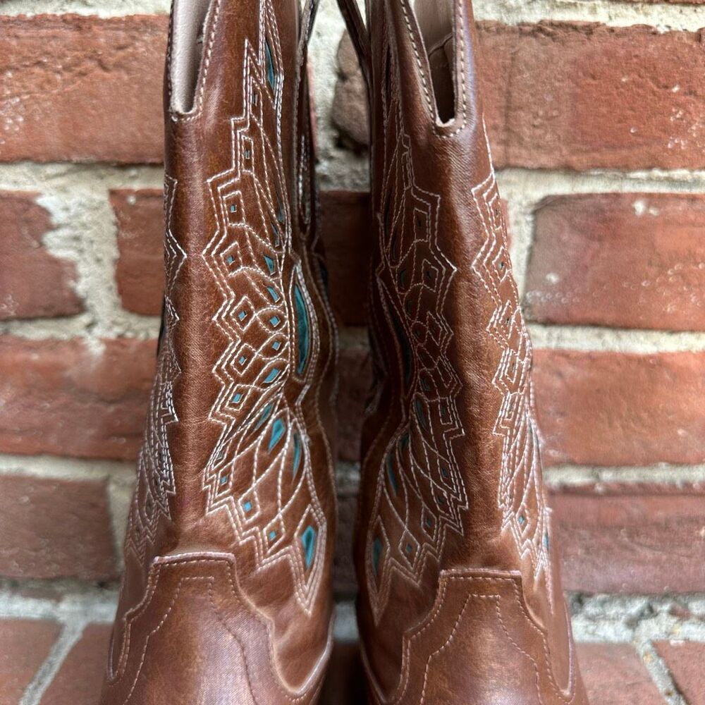 Free People Matisse Willa Western Boots Brown Turquoise Embroidered 7.5 NEW - Picture 10 of 16